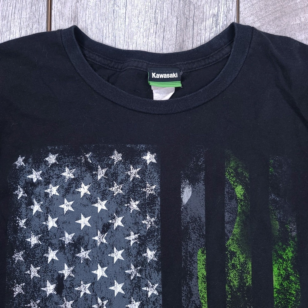 Kawasaki T-Shirt Mens XL Black American Flag Camo Graphic Short Sleeve Tee - Picture 4 of 6